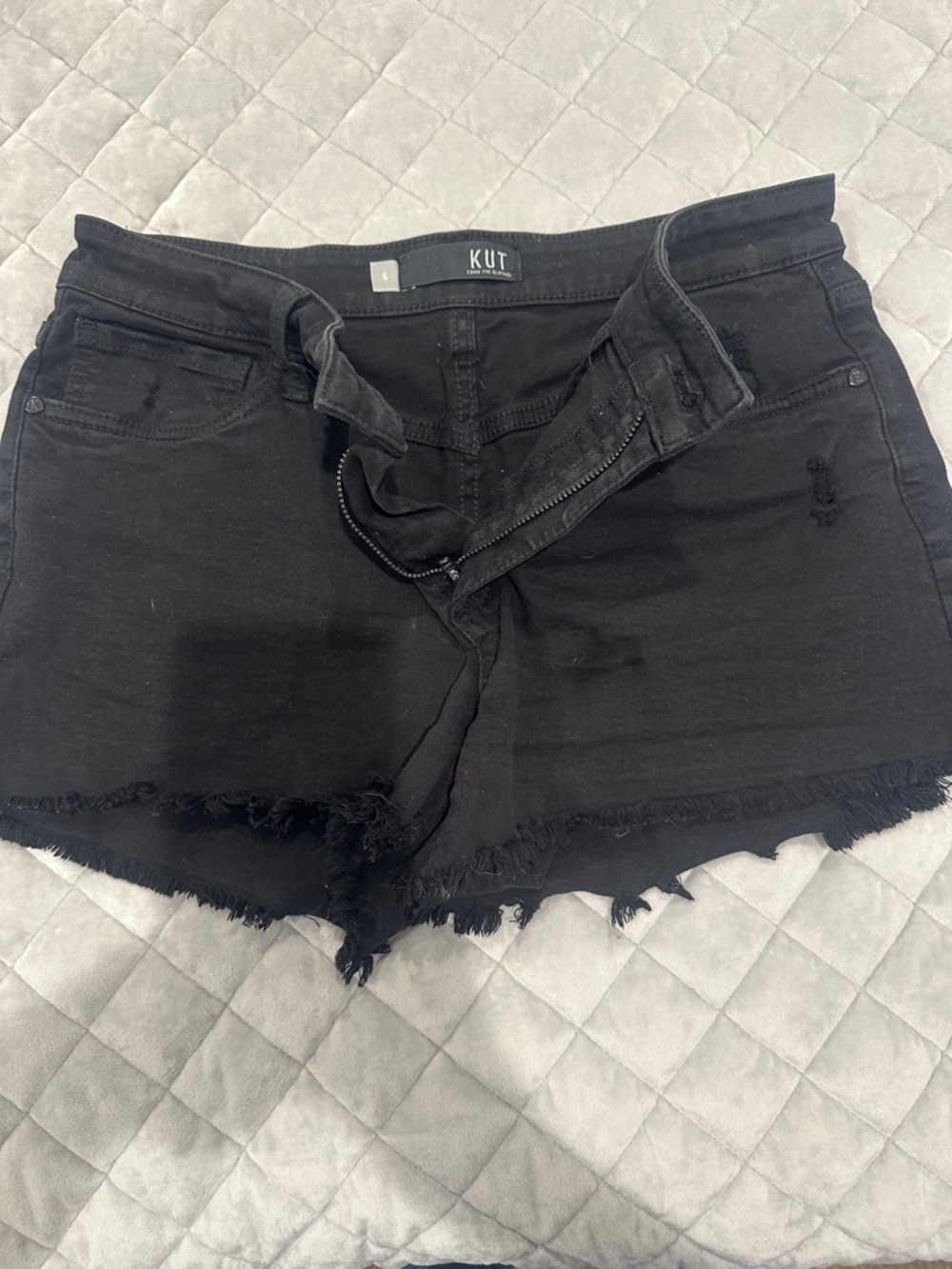 Kut from the Kloth Black Frayed Hem Denim Shorts